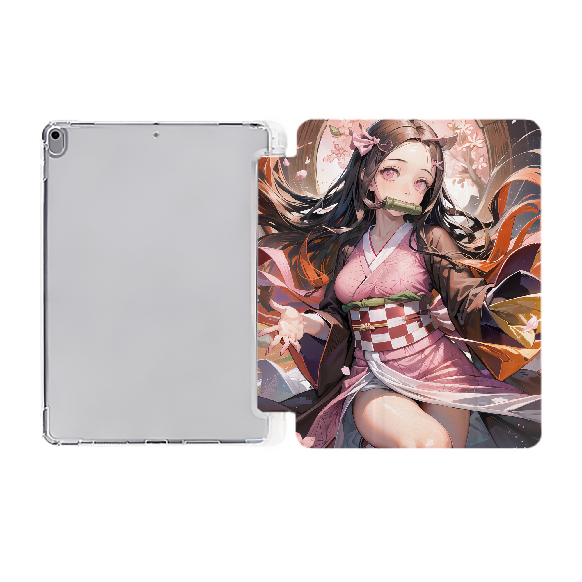 （画像用） 鬼滅の刃（きめつのやいば）竈門 禰󠄀豆子／かまど ねずこ Kamado Nezuko IPad ケース ペン収納付き 三つ折りスタンド PUレザー×シリコン 対応機種9.5/10.5/10.9インチ